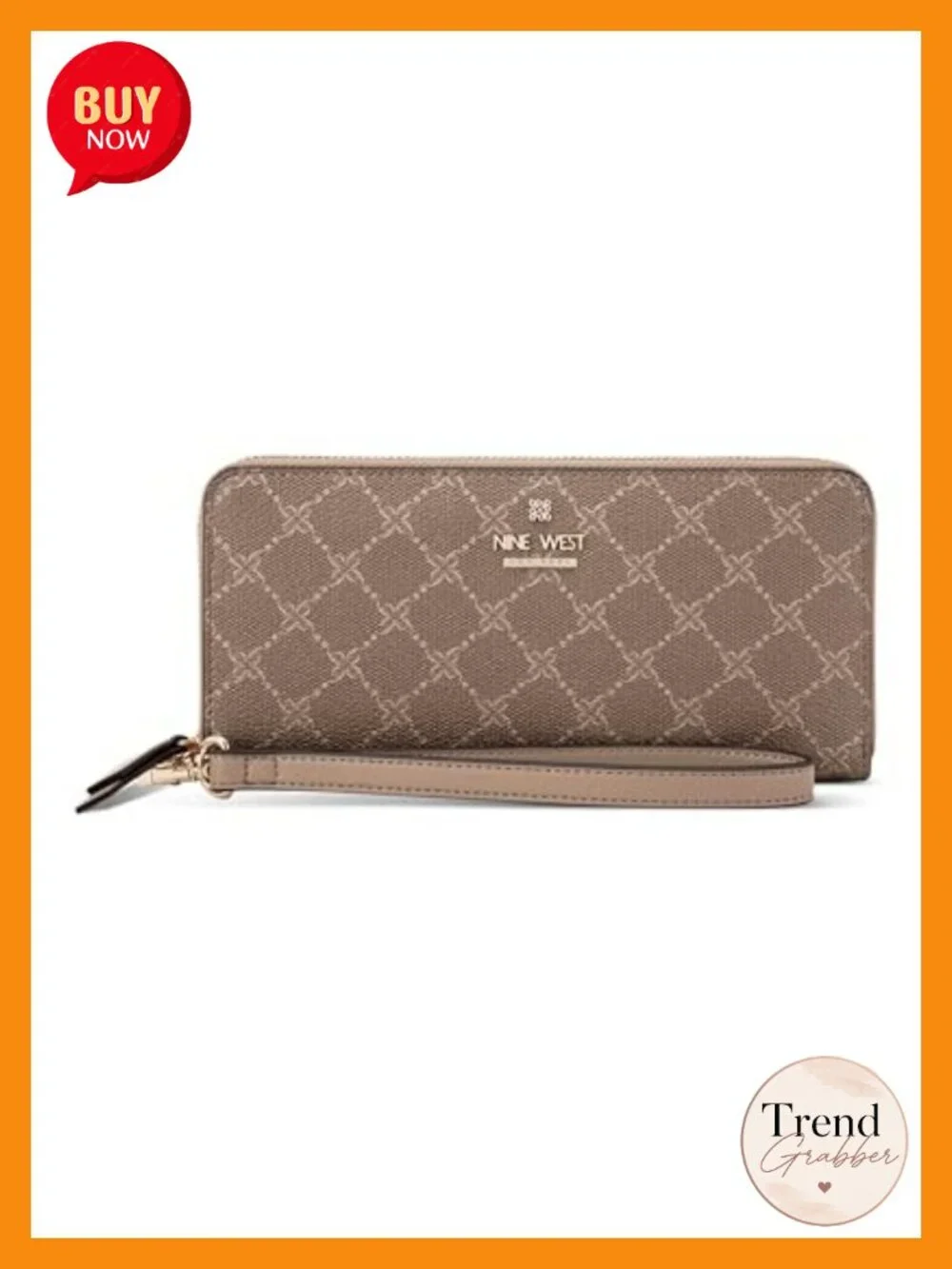 Zip Around Wristlet with Polyurethane Exterior and Cotton Blend Lining